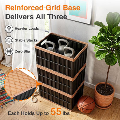 Citylife 64L Collapsible Storage Bins with Lids Plastic Storage Containers for Organizing Stackable Storage BoxLarge Heavy Duty Utility Crates, 4 Packs