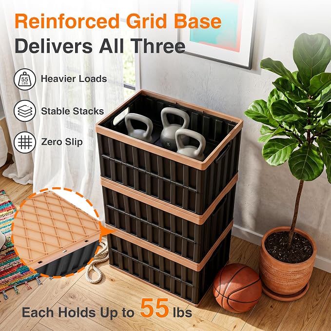 Citylife 64L Collapsible Storage Bins with Lids Plastic Storage Containers for Organizing Stackable Storage Box Large Heavy Duty Utility Crates, 2 Packs