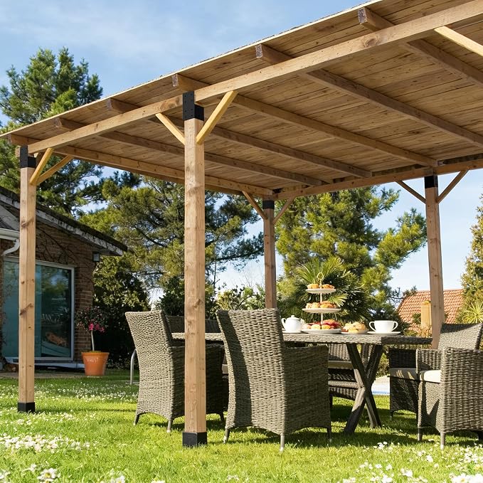 8 Pcs pergola Brackets 4x4(Actual Size 3.6'' x 3.6''), 4x4 pergola Bracket kit for Wood Post, Black Powder-Coated, Post Top Rafter Brackets or Gazebo,Log Cabins, Sunroom and Deck Railing Brackets