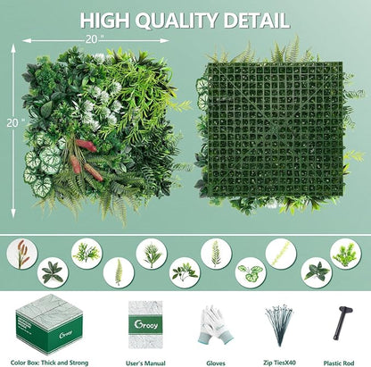 12PCS Grass Wall Panels, 20"x20" Artificial Ivy Greenery Wall Backdrop, UV-Anti Faux Boxwood Grass Panels Green Wall Decor for Garden Patio Balcony