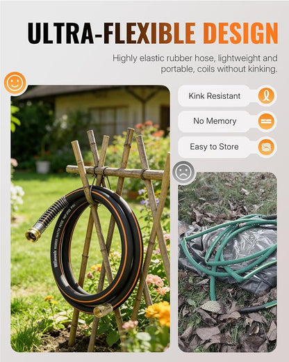 10FT x 5/8" Rubber Garden Hose, Heavy Duty Garden Water Hose, 300 PSI Working, 1000 PSI Burst, Swivel Handle with Stainless Steel Ring, 5-Layer Braided, All-Weather Outdoor Use, BG10GH06