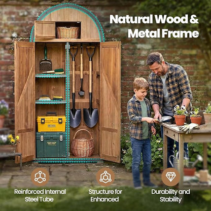 NORTHSKY Outdoor Storage Shed, Waterproof Garden Tool Cabinet with Domed Roof & Double Doors, Lockable 5-Storage Organizer for Patio Lawn Backyard - Solid Wood & Metal Frame