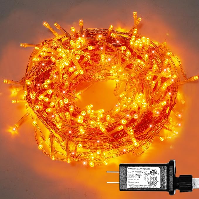 Orange String Lights Outdoor Halloween Decorations, 8 Modes 500 Led 174Ft Fairy Thanksgiving Day Lights Plug in for Bedroom Tree Outsides Decor (Orange, 500Led)