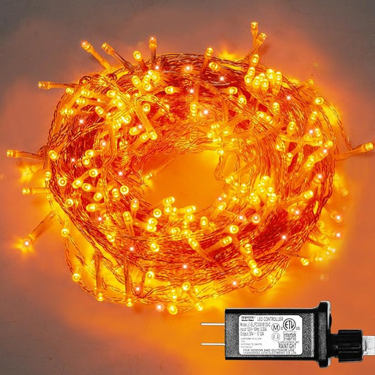 Orange String Lights Outdoor Halloween Decorations, 8 Modes 500 Led 174Ft Fairy Thanksgiving Day Lights Plug in for Bedroom Tree Outsides Decor (Orange, 500Led)
