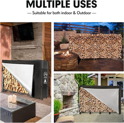 nalone 8FT Outdoor Firewood Rack with Cover&Carry Bag Heavy Duty Square Strong Stand Rack with Waterproof Cover for Fireplace Fire Pits Wood Pile Storage Holder Lumber Rack