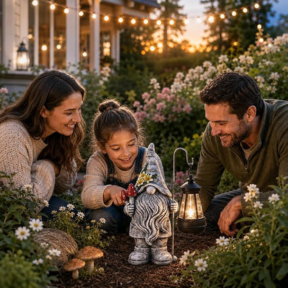 Garden Gnome Statue with Lantern: Outdoor Waterproof Sculpture | Home Yard Lawn Balcony Patio Porch Decorations, Birthday Gifts for Mom Women Grandma