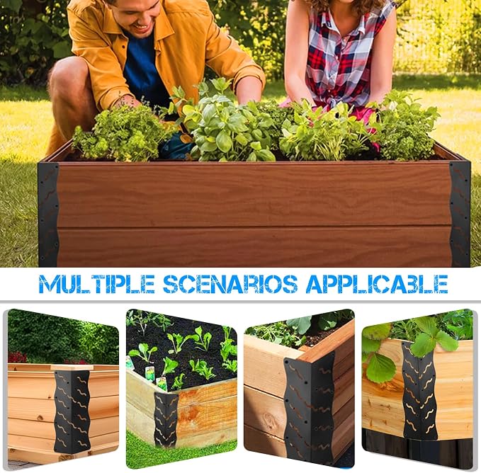 Set of 8 Raised Bed Edging Bracket,Corner Brackets with Wood Screws, Rust Resistant Metal Connectors 11" x 3" x 3" for 20"-24" Beds, Raised Bed Corners for Vegetable Planter Garden Matte Black