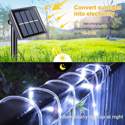 JMEXSUSS 66ft 200 LED 8 Modes White Solar Rope Lights for Pool | Solar Pool Lights Outdoor Waterproof, Solar Powered Christmas Lights for Fence,Gazebo,Yard,Walkway,Path,Garden Decor(White)