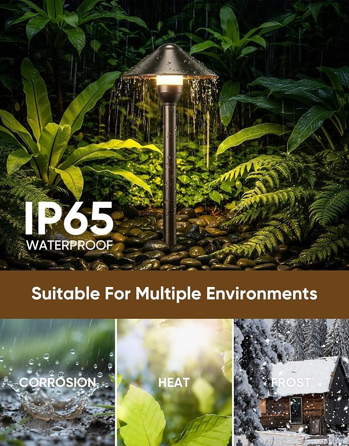 PARTPHONER Low Voltage Landscape Lighting 6-Pack, Aluminum 12V Pathway Lights with G4 Bulbs, Waterproof Oil Rubbed Bronze Color Round Shade Path Lights with Connectors for Walkway Yard Garden