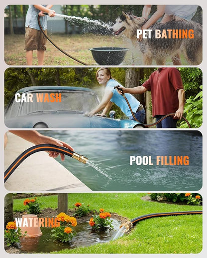 50FT x 5/8" Rubber Garden Hose, Heavy Duty Garden Water Hose, 300 PSI Working, 1000 PSI Burst, Swivel Handle with Stainless Steel Ring, 5-Layer Braided, All-Weather Outdoor Use, BG50GH06