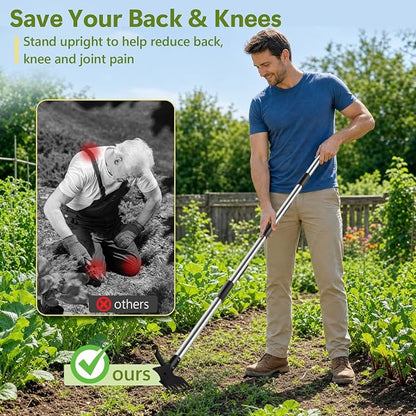 2 in 1 Crack Weeder and Weed Puller Tool with Long Handle - 57" Hand Weed Rake & Crevice Weeding Tool, Manual Weeding Remover Uprooting Garden Tools for Lawn, Yard, Patio and Paver, Sidewalk Cracks