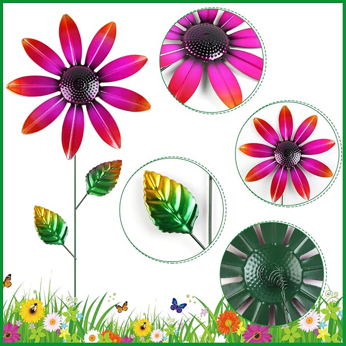 DETENE Metal Flower Garden Stakes Set of 4 Outdoor Flower Yard Decor Multicolor Lawn Flower Stakes for Spring Patio Pathway Garden Decoration Rustproof Metal Garden Art Decor
