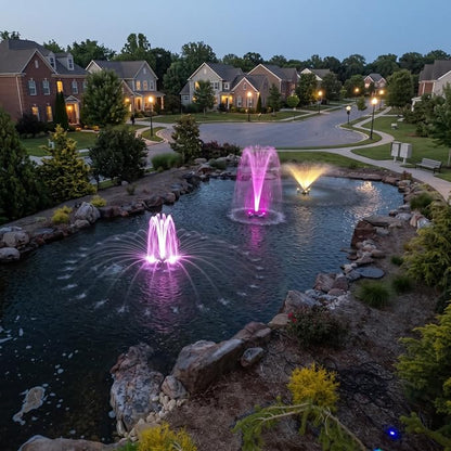 Half Off Ponds 1.5 HP Floating Fountain & Aerator | 12,500 GPH output, 11 spray patterns, Color-changing LED lights, 100 ft cord, Energy-efficient design