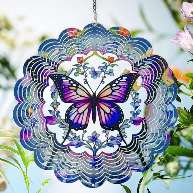 Eandisom Wind Spinners Outdoor Butterfly - Birthday Gifts for Women, for Mom, Butterflies Hanging 12 inch 3D Wind Sculptures for Garden Decor for Outside, Patio, Yard, Outdoor
