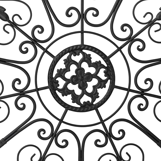 Glitzhome Outdoor Metal Wall Art Decor, Large Wrought Iron Scroll Wall Decor with Floral Design, Matte Black Finish, 23.75" D Exterior Garden Patio Porch Wall Decor