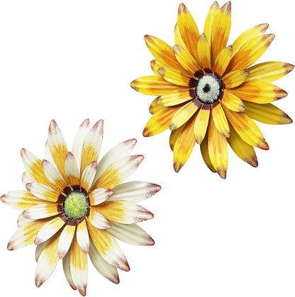 WKHOMEDECO Farmhouse Metal Flowers Wall Decor Inspirational Daisy Wall Decor Hanging for Indoor Outdoor Home Bedroom Living Room Office Porch Patio Garden Fence 13Inch,outdoor wall decor,Handmade