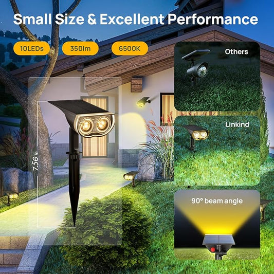 Linkind Solar Lights Outdoor StarRayS, Bright Solar Spot Lights Outdoor, IP65 Waterproof Spotlights for Landscape Garden Yard Walkway Patio Tree (Warm White, 10 Pack)