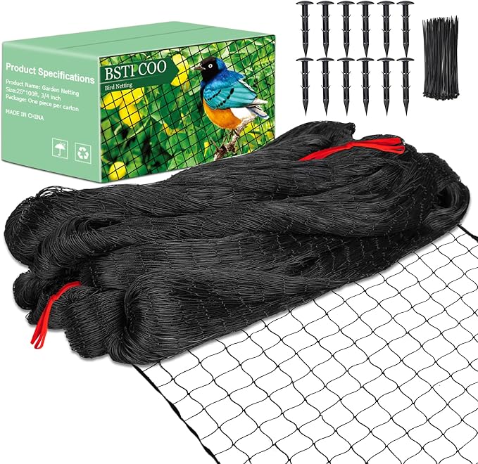 BSTPCOO Bird Netting 25'x100' with 3/4" Mesh Nylon Chicken Net Roof Hawk,Poultry Netting for Chicken Run, Aviary Nettings Deer Fence Trellis Net