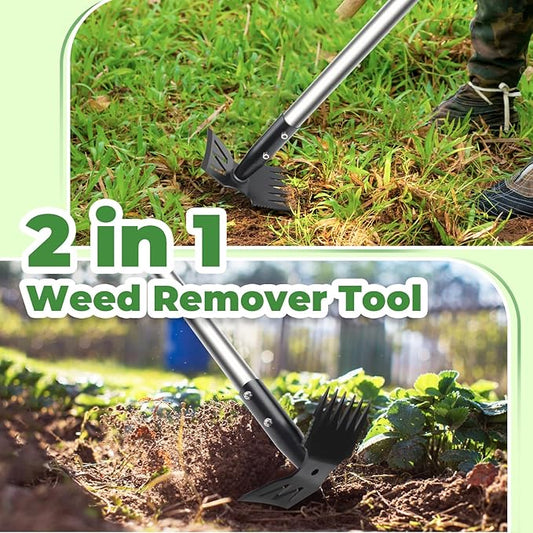 Weed Puller Tool with Long Handle, 60" Weed Remover Tool, 2 in 1 Weed Rake & Garden Hoe for Weeding, Weeder Tool with Detachable Handle, Uprooting Weeding Tool for Yard, Lawn, Patio, Garden