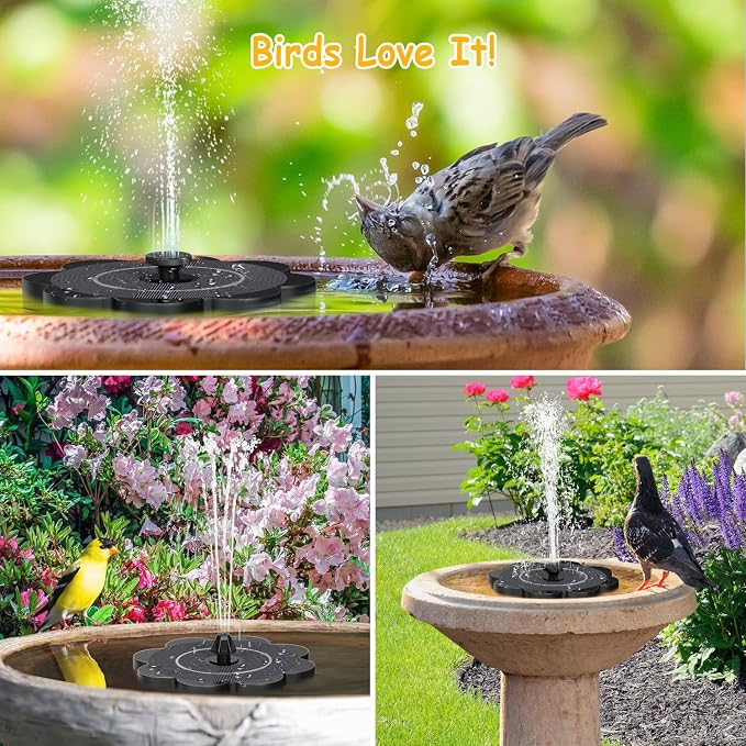 3.5W Solar Fountain with 2000mAh Battery - Work On Cloudy Day- Upgrade Lucky Flower Glass Panel Solar Bird Bath Fountains, Hummingbird Water Fountain Pumps for Birdbath, Pool, and Pond