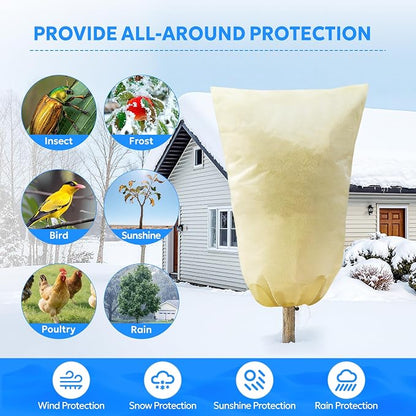 MIXC Plant Covers Freeze Protection, 23.6''×23.6'' Winter Cold Weather Frost Blankets Shrub Jacket with Drawstring Reusable Frost Protection Cloth for Outdoor Plants Fruit Tree Potted (4 Pack)