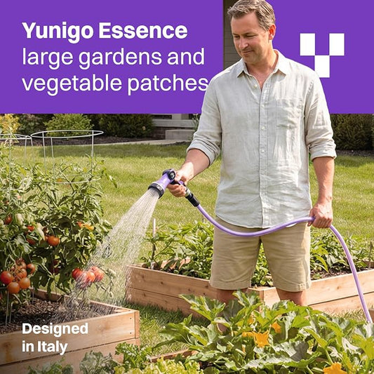 ESSENCE 5/8" 75ft Hybrid Purple Garden Hose – No-Kink Abrasion-Resistant with Durable Aluminum Fittings & Spray Nozzle, Ideal for Intensive Home & Garden Watering
