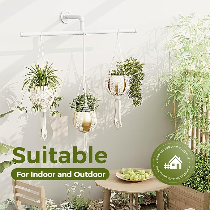 Bamworld Hanging Planters for Indoor Plants Plant Hanger Indoor Hanging Plant Holder Window Plant Shelves Metal Rod(Pot&Plant Not Included) 35.8in White