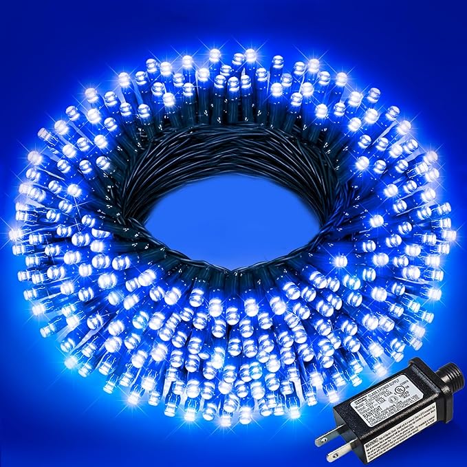Blue Christmas Lights Outdoor, 66FT 200 LED Plug in Christmas Tree Lights Waterproof, 8 Modes Connectable String Lights for Outside House Patio Yard Garden Party Holiday Decorations