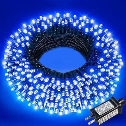 Blue Christmas Lights Outdoor, 66FT 200 LED Plug in Christmas Tree Lights Waterproof, 8 Modes Connectable String Lights for Outside House Patio Yard Garden Party Holiday Decorations