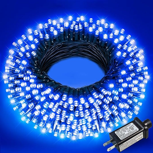 Blue Christmas Lights Outdoor, 66FT 200 LED Plug in Christmas Tree Lights Waterproof, 8 Modes Connectable String Lights for Outside House Patio Yard Garden Party Holiday Decorations