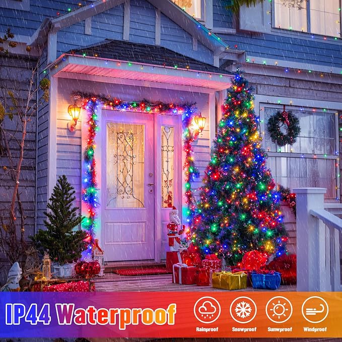 JMEXSUSS 2 Pack Solar String Light 100LED 32.8ft 8 Modes Solar Christmas Lights Waterproof for Gardens, Wedding, Party, Homes, Christmas Tree, Curtains, Outdoors (Multicolor) | Christmas Lights Outdoor Waterproof 8 Modes Solar String Lights for Outside...