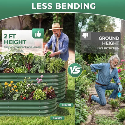 Galvanized Raised Garden Bed, 4x2x2ft Oval Metal Planter Box,Planter Raised beds,119 Gallons Rust-Resistant Deep Root Planter for Outdoor Vegetables, Flowers - Forest Green