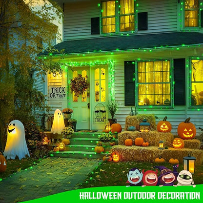 JMEXSUSS 2 Pack Solar Halloween Lights, Total 200LED Green String Lights | Outdoor Waterproof, 66FT 8 Modes Solar Christmas Lights for Outside Patio Christmas Tree Garden Yard Xmas Decorations