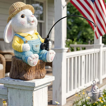 Resin Rabbit Statue - Unique Pond Ornaments & Outdoor Garden Decor | Koi & Fish Pond Accessories | Handcrafted, Durable, Perfect for Koi Fish Decor & Pond Decor