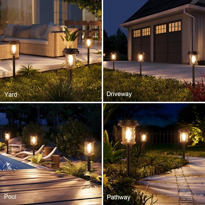XMCOSY+ Solar Pathway Lights 6 Pack, Bright 20 Lumens Solar Garden Lights, Auto On/Off 10 Hours with Metal Glass Solar Powered, Waterproof Landscape Lights for Outside Yard Walkway Driveway Lawn