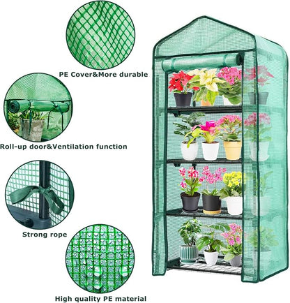 Purlyu Mini Greenhouse for Indoor Outdoor,Plant Green House 4-Tier Rack Stand Portable Greenhouses with Durable PE Cover for Seedling, 2.5x1.6x5.2 FT Ideal Gardening Gifts for Women Men(PLGH704G)