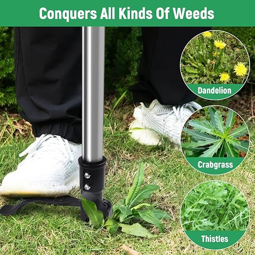 GOXAWEE Stand Up Weed Puller Tool, 4-Claw with Adjustable 46” Handle | Remove Weeds Without Bending, Pulling or Kneeling