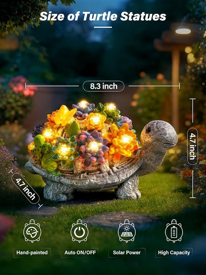 Guhope Solar Garden Statues, Outdoor Turtle Decor with Succulent and 8 LED Lights, Resin Outside Yard Figurine Decor for Garden, Yard, Lawn, Balcony, Porch, Gifts for Mom Grandma