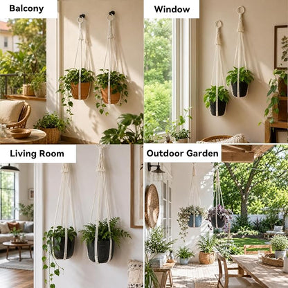 Artilady Macrame Hanging Planters Indoor Plant Hanger, Ivory White | Large, Boho Style, No Tassels, Window Balcony Outdoor Wall Decor