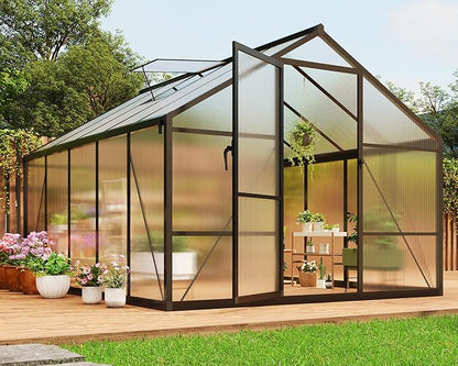 8x10 FT Greenhouse, Greenhouses for Outside, Polycarbonate Greenhouse with Aluminum Frame, Lockable Door and Ajustable Roof Vent for Backyard, Green Houses for Outside Garden Backyard, Patio