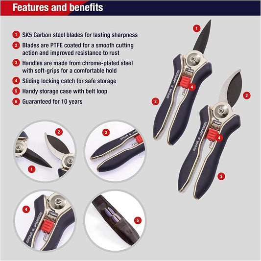 Spear & Jackson Razorsharp Mini Pruner Set for Small Garden Tasks and Bonsai Care, 2 Piece Precision Compact Lightweight Ergonomic Pruning Shears