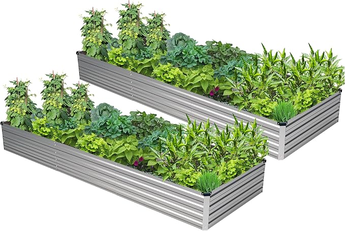 2PCS 10x3x1ft Galvanized Raised Garden Bed,Outdoor Planter Box Metal Patio Kit Planting Bed for Vegetables Flowers Herb,Silver