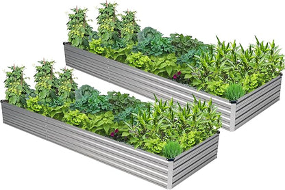 2PCS 10x3x1ft Galvanized Raised Garden Bed,Outdoor Planter Box Metal Patio Kit Planting Bed for Vegetables Flowers Herb,Silver