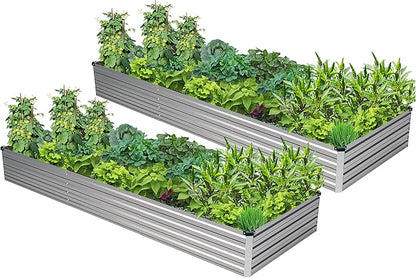 2PCS 9x3x1ft Galvanized Raised Garden Bed,Outdoor Planter Box Metal Patio Kit Planting Bed for Vegetables Flowers Herb,Silver