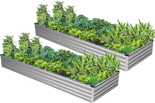 2PCS 9x3x1ft Galvanized Raised Garden Bed,Outdoor Planter Box Metal Patio Kit Planting Bed for Vegetables Flowers Herb,Silver