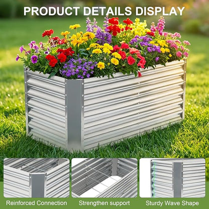 4x2x2ft (2 Pack) Raised Garden Bed - Galvanized Deep Root Planter Boxes Outdoor with Wing Nuts and Safety Edges for Gardening Vegetables, Flowers, Herbs, Succulents - Silver