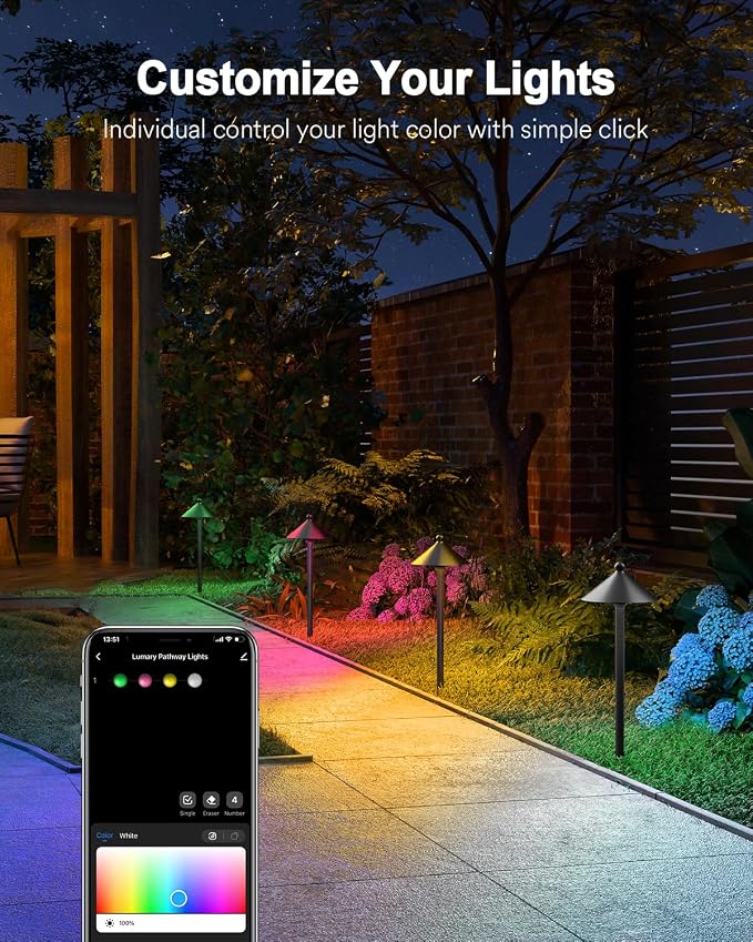Lumary Smart Low Voltage Landscape Lighting 2000LM, IP65 Waterproof, Timer | DIY RGBAI/Cool/Warm light, 50+ Scenes, Custom Schedules, Works with Alexa/Google Home, Driveway/Pathway Lights, 4 Pack, 24V