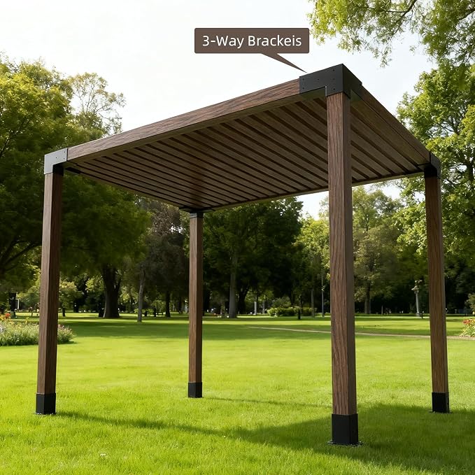 Pergola Kit, 3-Way Pergola Brackets for 4"x 4" (Actual 3.5" X 3.5") | Heavy Duty, DIY Post Base Kit, Easy Installation, For Gazebos, Patio Pergolas, Log Cabin