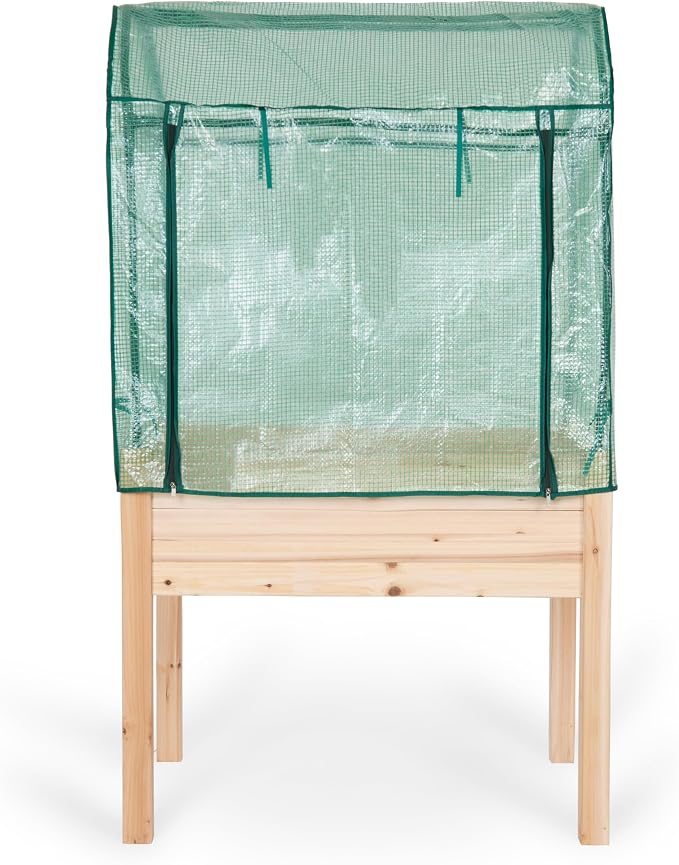 Backyard Expressions 36"x24" Elevated Garden Bed with Greenhouse Cover – Raised Wooden Planter Box with Legs, Mini Outdoor Greenhouse, 66" Tall