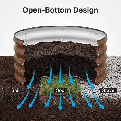 SnugNiture 3 Pcs 2x2x1ft Round Galvanized Raised Garden Bed Kit Outdoor, Metal Planter Box for Planting Plants Vegetables, Brown